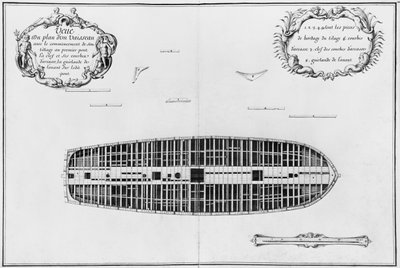 Plan över det första däcket på ett fartyg, illustration från 